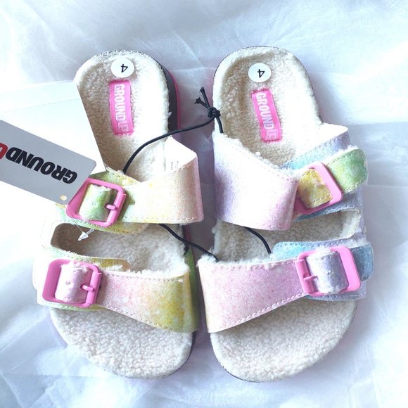 NWT Ground Up Sherpa Slipper Sandals Girls Rainbow Glitter - Picture 6 of 6